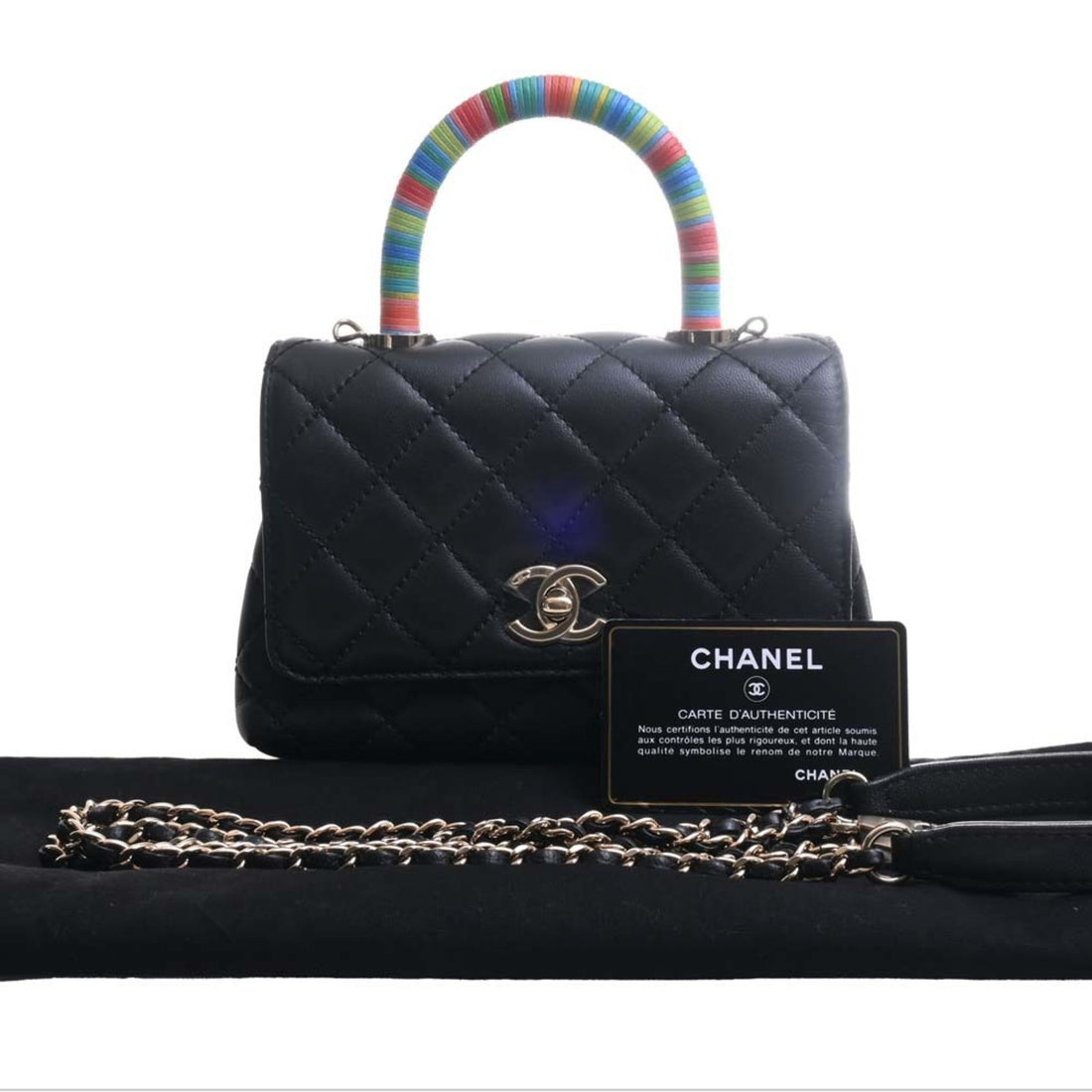 Chanel Leather Matelasse Coco Mark Chain Shoulder Bag Black/Multicolor Women's