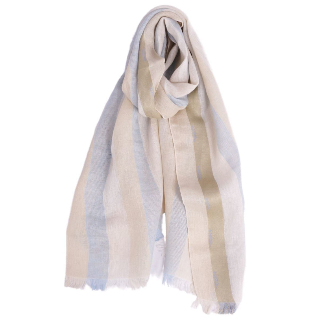 FENDI muffler stole striped pattern linen silk ladies beige blue
