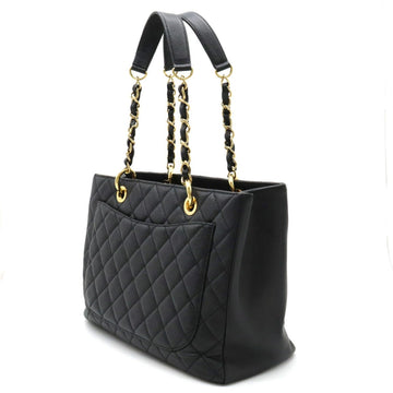 Chanel Matelasse Coco Mark Chain Tote Bag Shoulder Caviar Skin Leather Black A50995