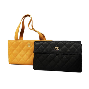 Chanel Tote Bag Matelasse Caviar Skin Beige Champagne Women's