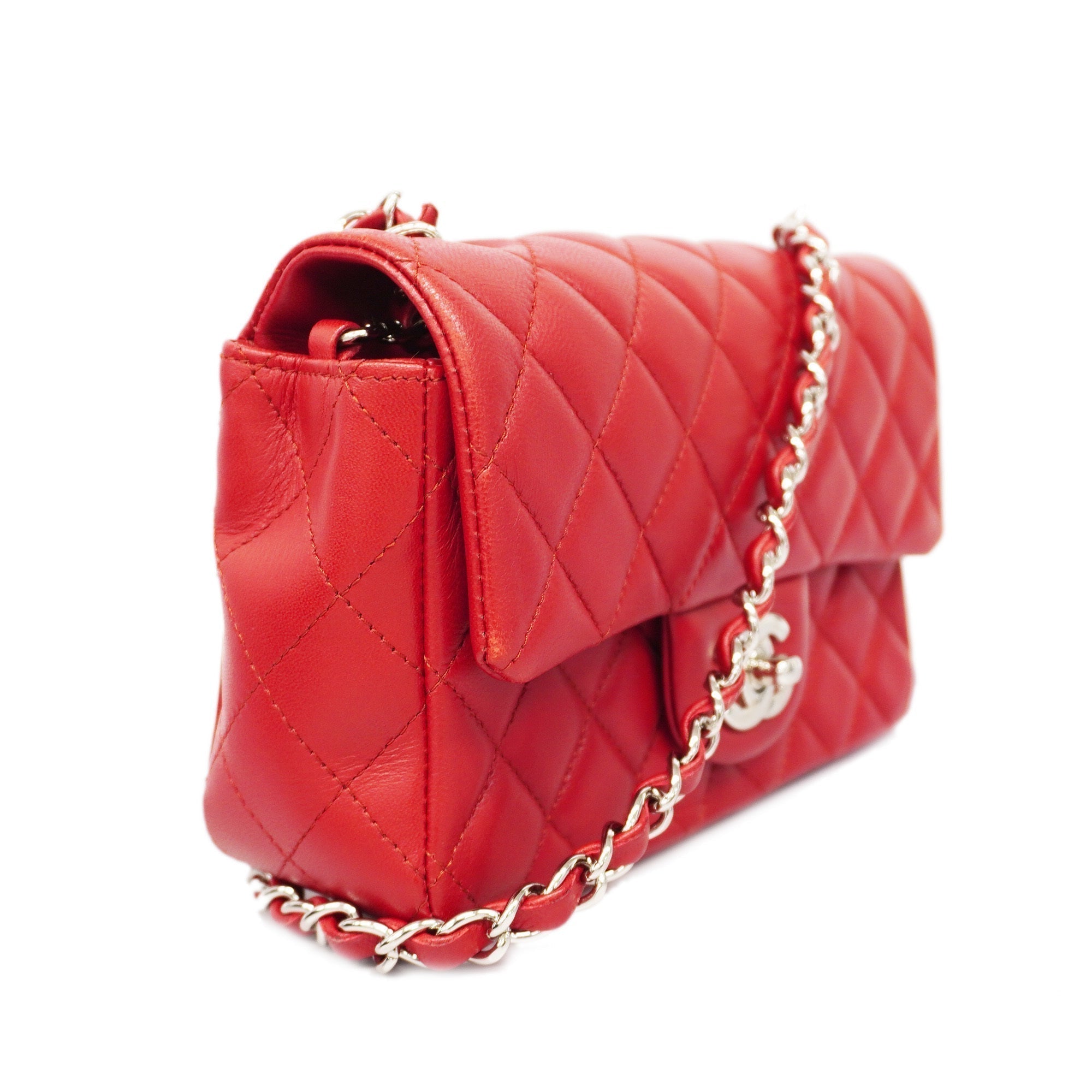ChanelAuth  Matelasse W Flap W Chain Shoulder Bag Lambskin Women's Leather Red