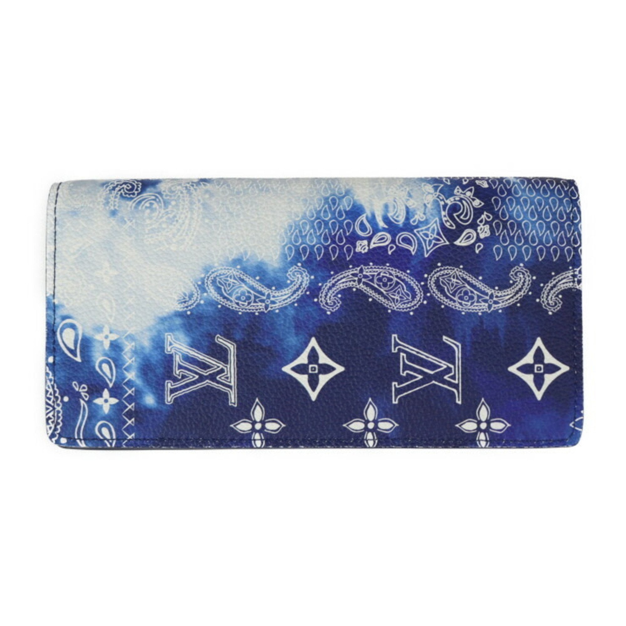 LOUIS VUITTON Portefeuille Brother Monogram Bandana Bifold Wallet M81405 Leather Blue White Long