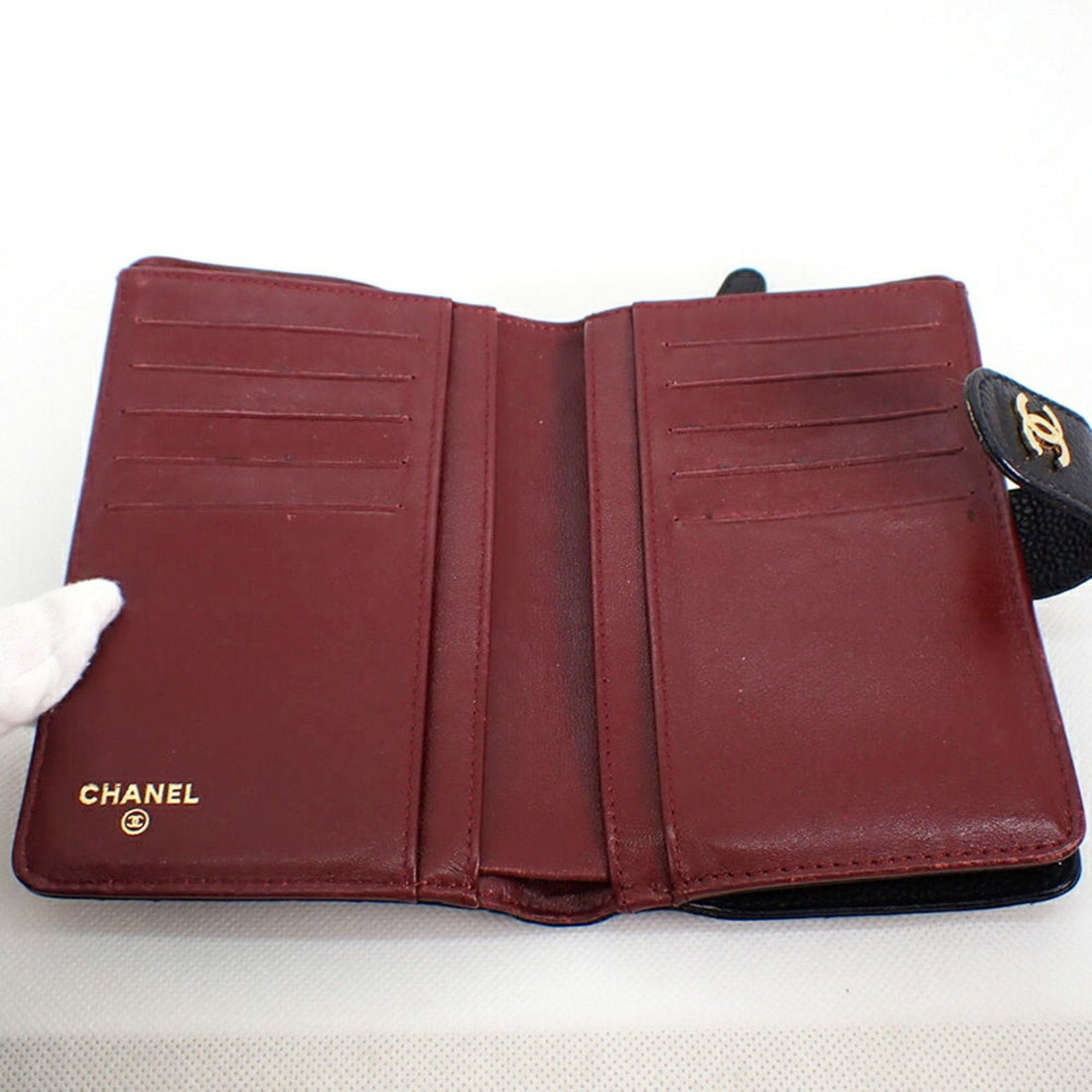 Chanel caviar skin matelasse black two-fold wallet