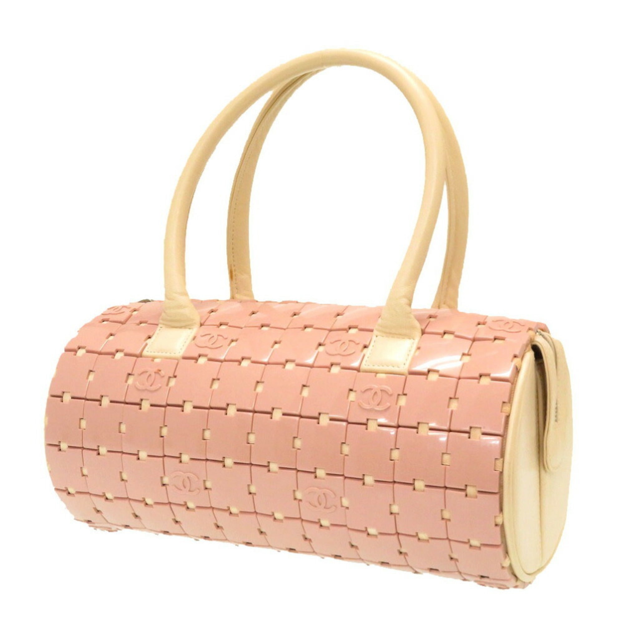 Chanel Duffle Bag Plastic Leather Pink White 6s HandBag