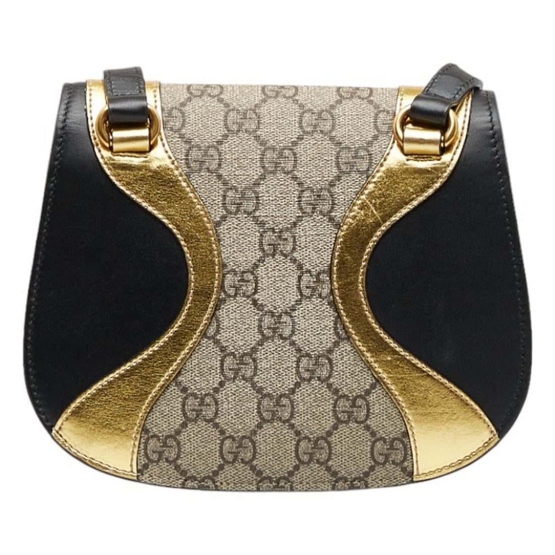 GUCCI Ogilide Shoulder Bag 500781 Black Gold Beige Leather PVC Women's