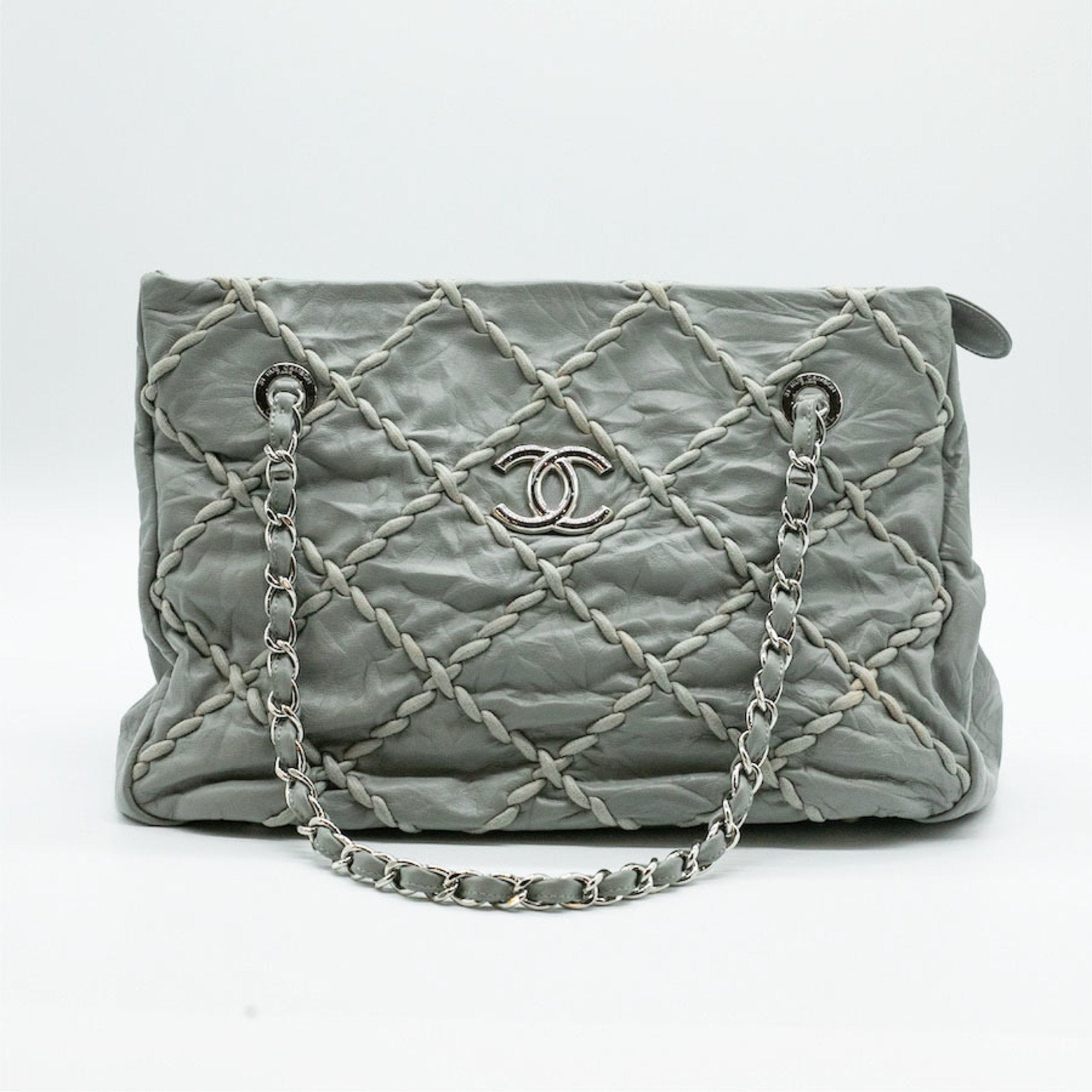 CHANEL Shoulder Bag Ultra Stitch Leather Gray Silver Women's PD290