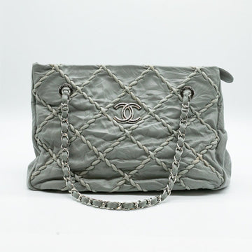 CHANEL Shoulder Bag Ultra Stitch Leather Gray Silver Women's PD290