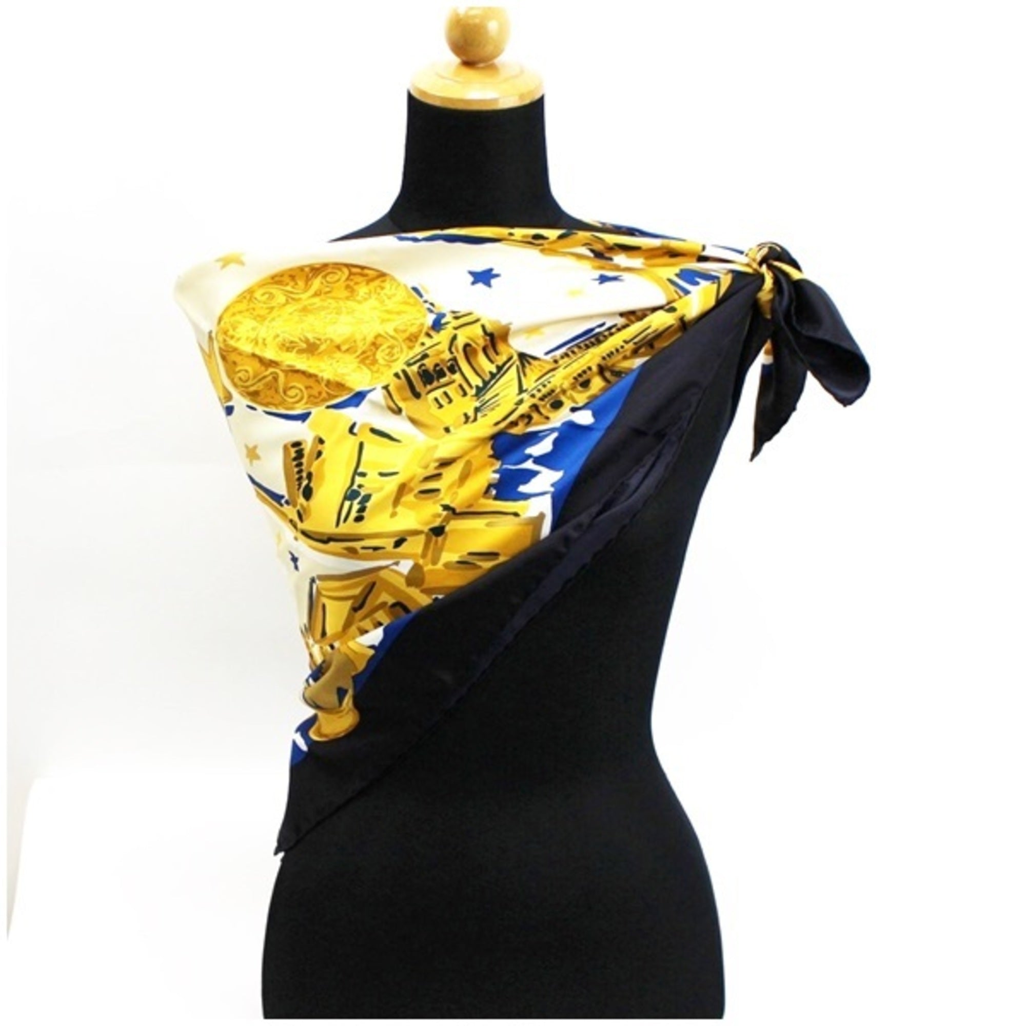 Celine Silk Scarf Muffler Black x Multicolor  Ladies