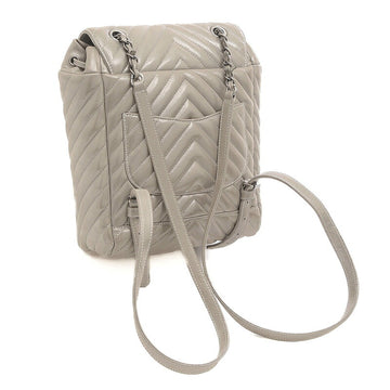 Chanel Chevron V Stitch Rucksack Backpack Leather Silver A91121