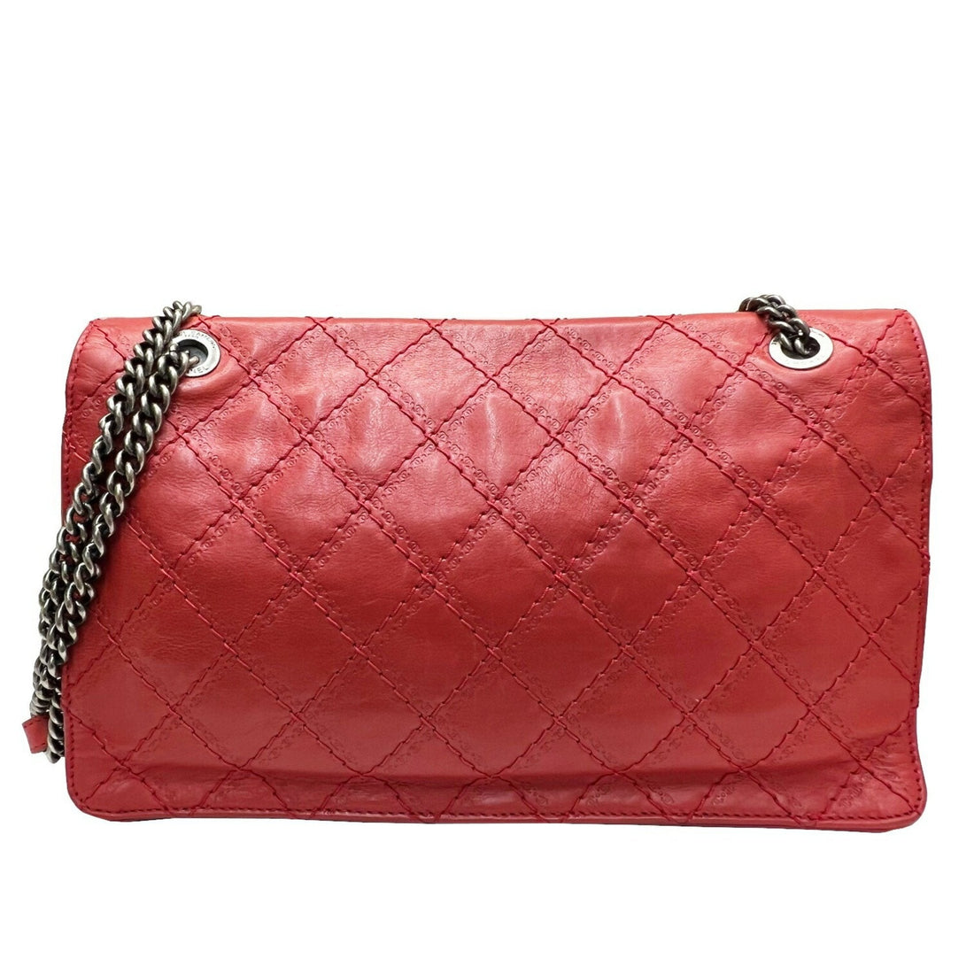 Chanel 2.55 matelasse chain shoulder bag red coco mark leather antique silver matte vintage metal fittings Matelasse Bag COCO