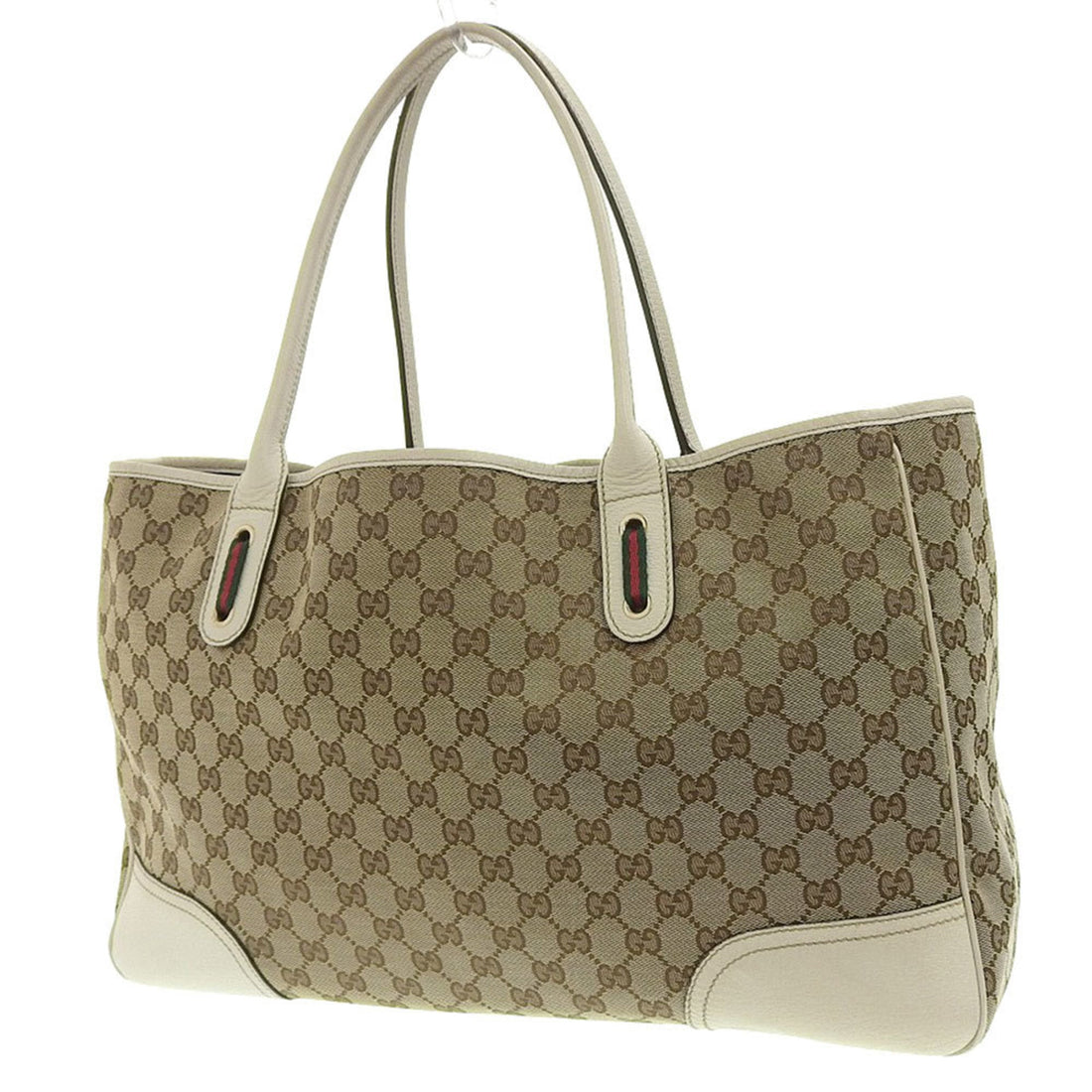 Gucci GG Canvas Princie Tote Bag Handbag Sherry Line Ribbon Leather Brown x Beige 161719 204046