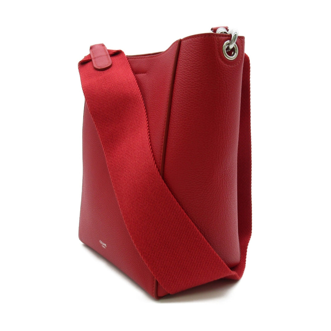 Celine Sangle Bucket Shoulder Bag Red leather