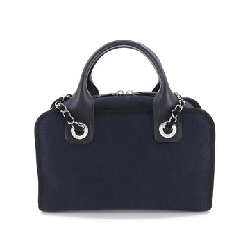 Chanel Deauville Bowling 2way Hand Chain Shoulder Bag Canvas Leather Navy A92749