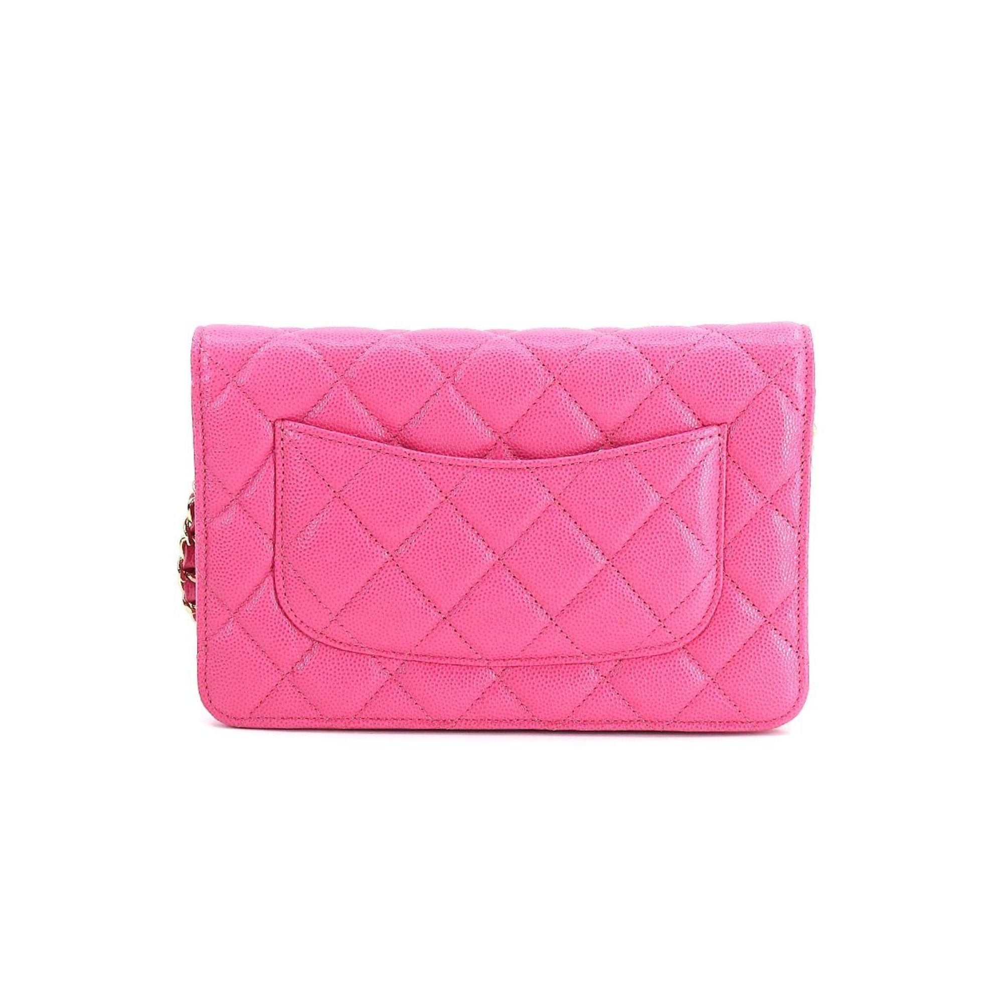 Chanel matelasse classic chain wallet long caviar skin pink AP0250 gold metal fittings Chain Wallet