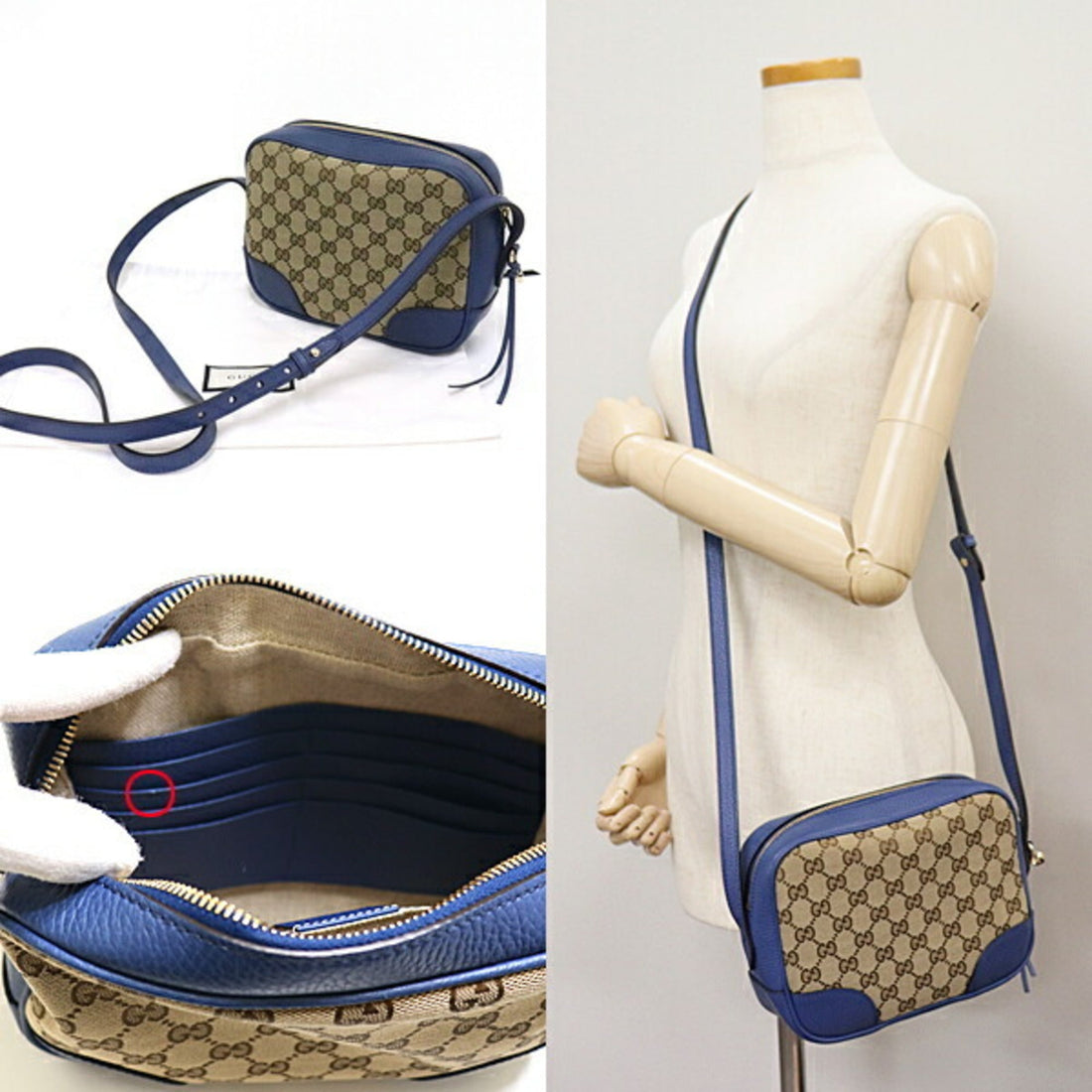 Gucci Shoulder Bag 449413 GG Canvas Leather Blue Outlet