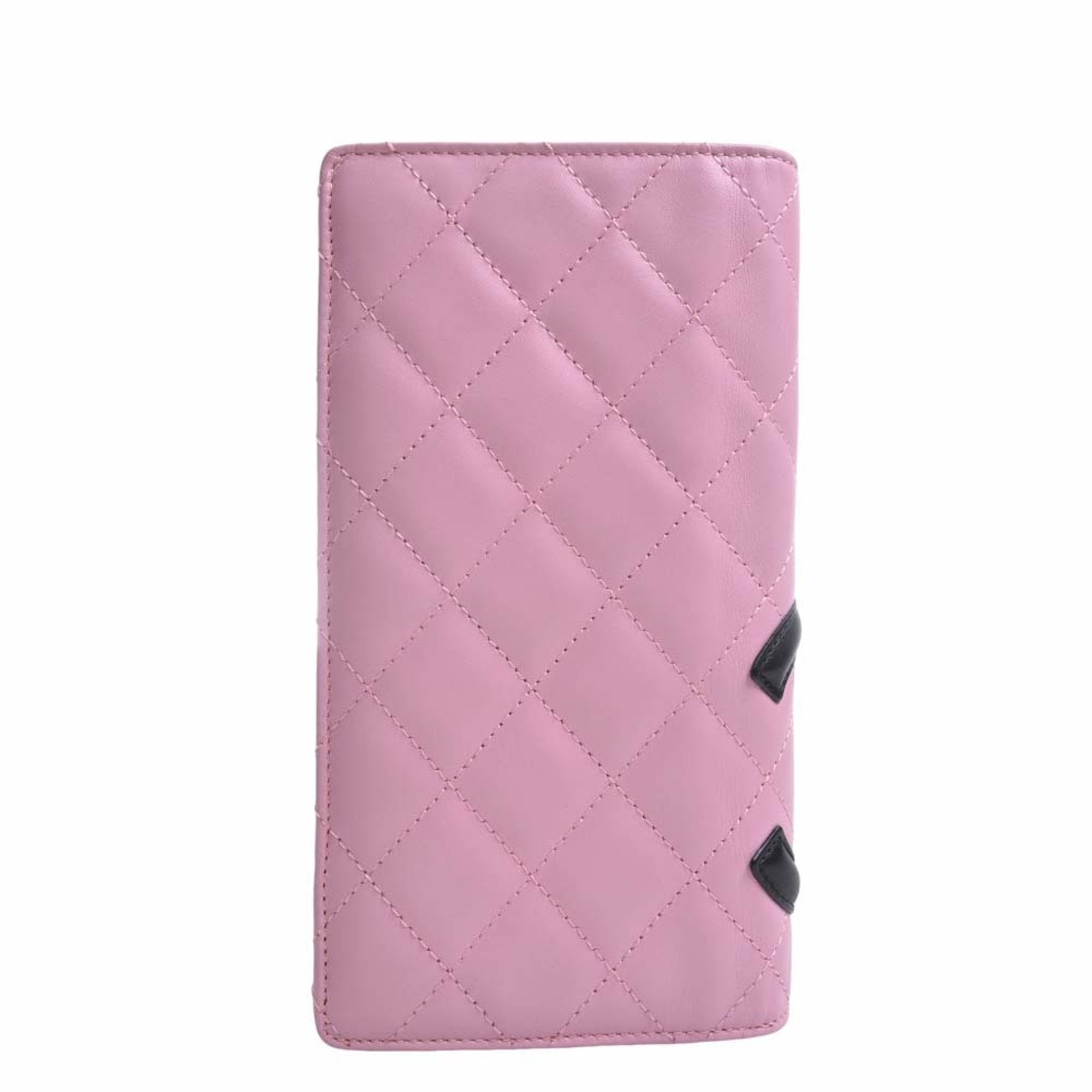 Chanel Leather Cambon Here Mark Bifold Long Wallet A26717 Pink Ladies