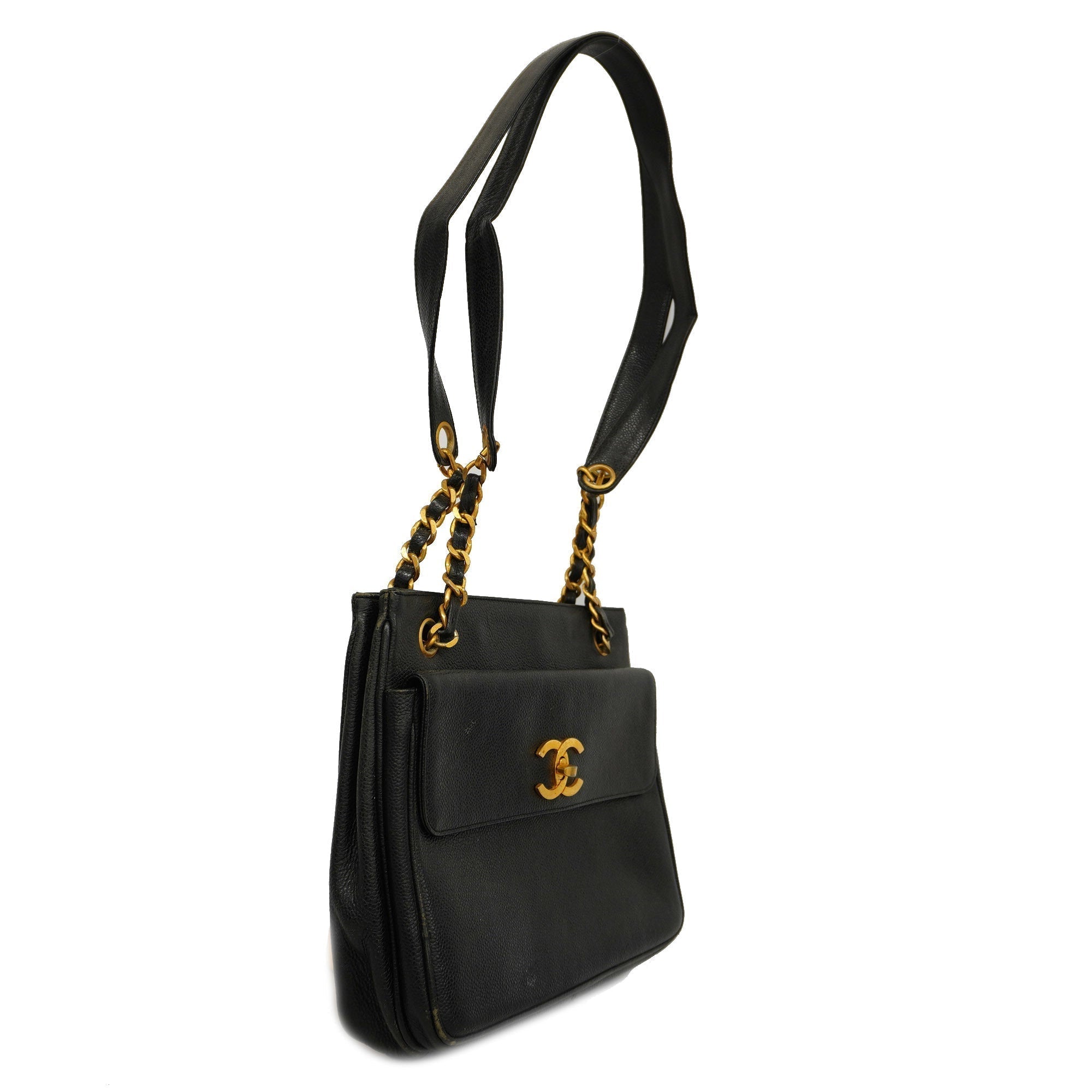 CHANEL   Matelasse Chain Shoulder Women's Caviar Leather Shoulder Bag Black