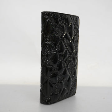 ChanelAuth  Icon Silver Metal Fittings Women's Patent Leather Long Wallet