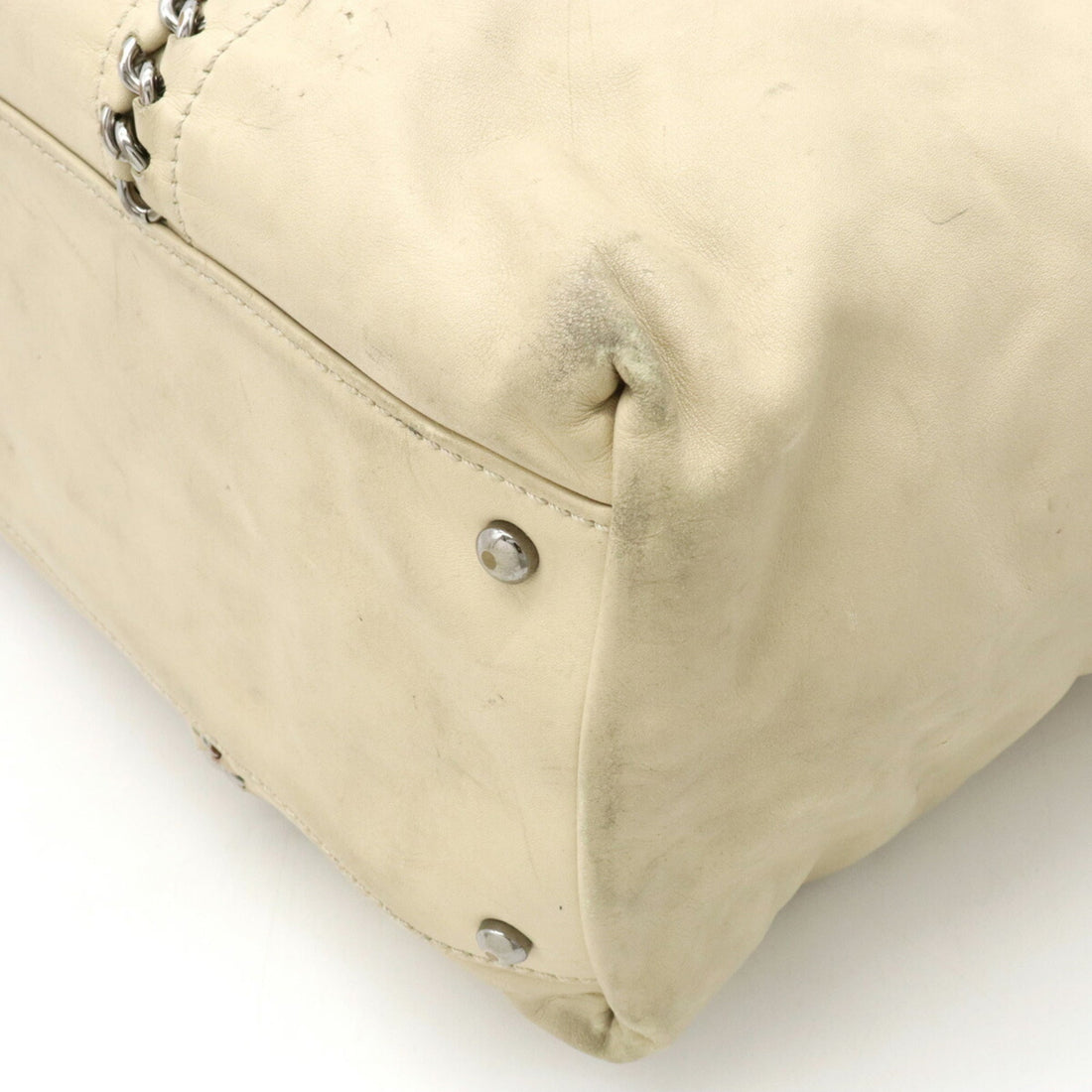 Chanel Luxury Line Coco Mark Tote Bag Chain Shoulder Leather Beige A31574