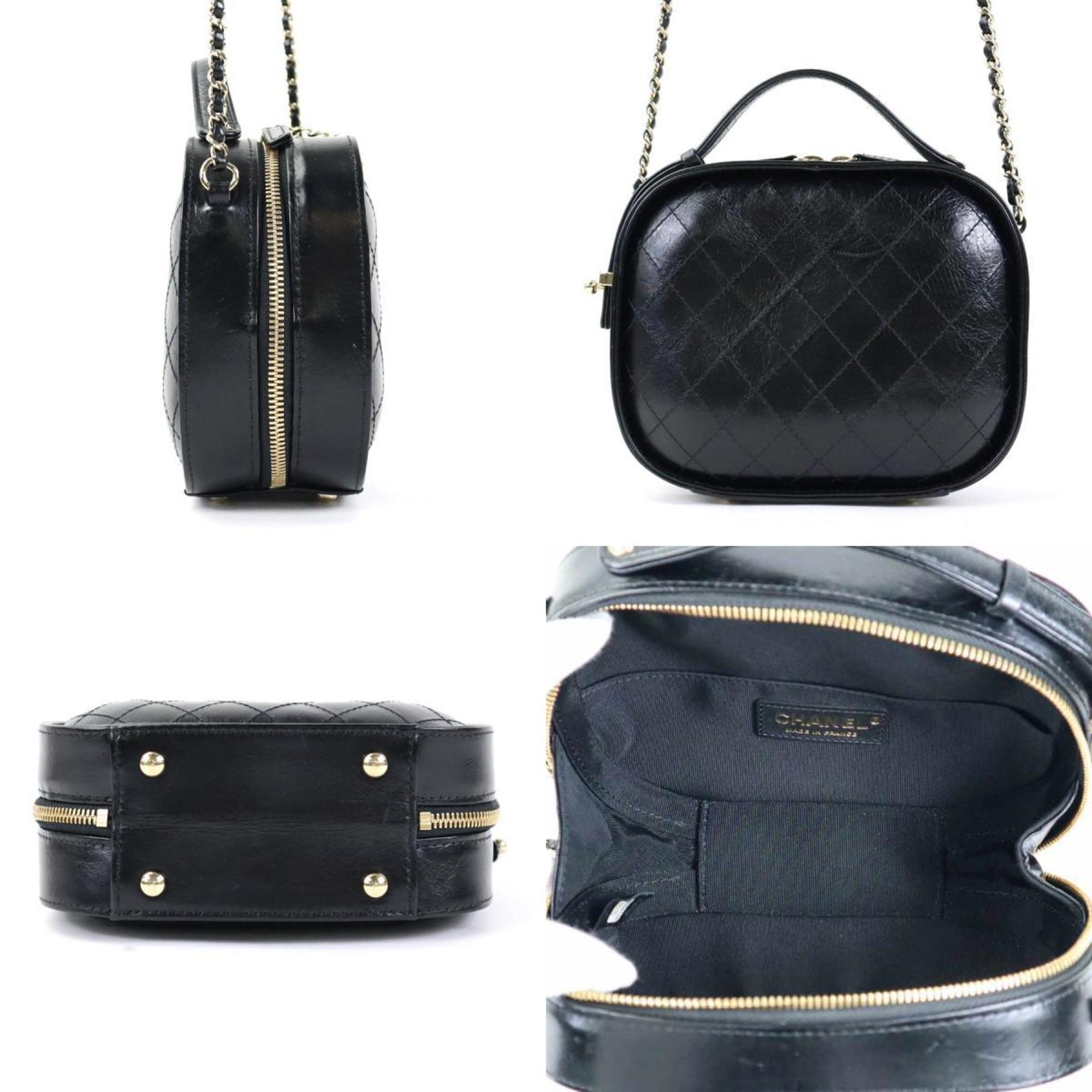Chanel Crossbody Shoulder Bag Coco Mark Leather Black Ladies