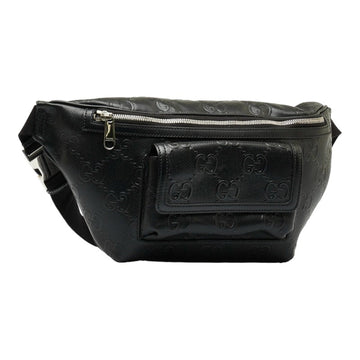 GUCCI GG embossed waist bag body shoulder 645093 black leather men's