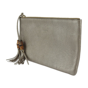 GUCCI Bamboo Clutch Bag 376854 Leather Gold Series Second Pouch Tassel