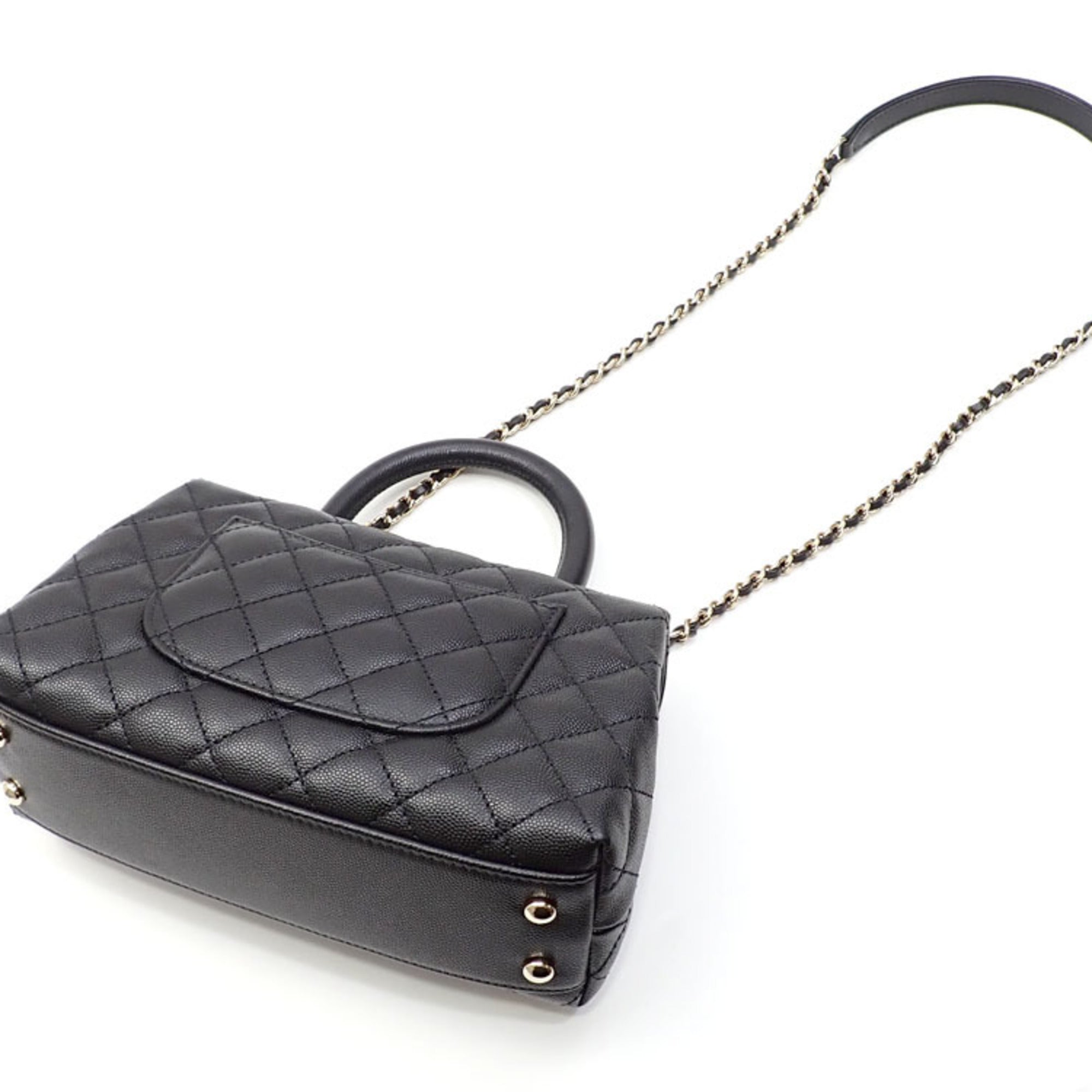 Chanel HandBag Matelasse Coco Handle XXS Women's Black Caviar Skin AS2215