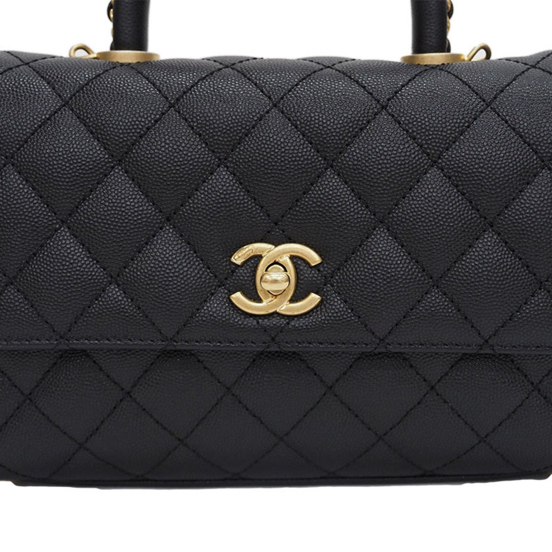 Chanel Coco Handle HandBag Black A92990 Caviar Skin Women's