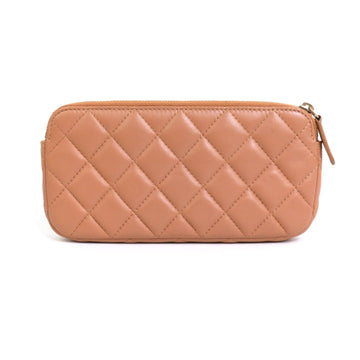 Chanel Wallet Chain Matelasse Leather/Metal Pink Brown/Gold Ladies