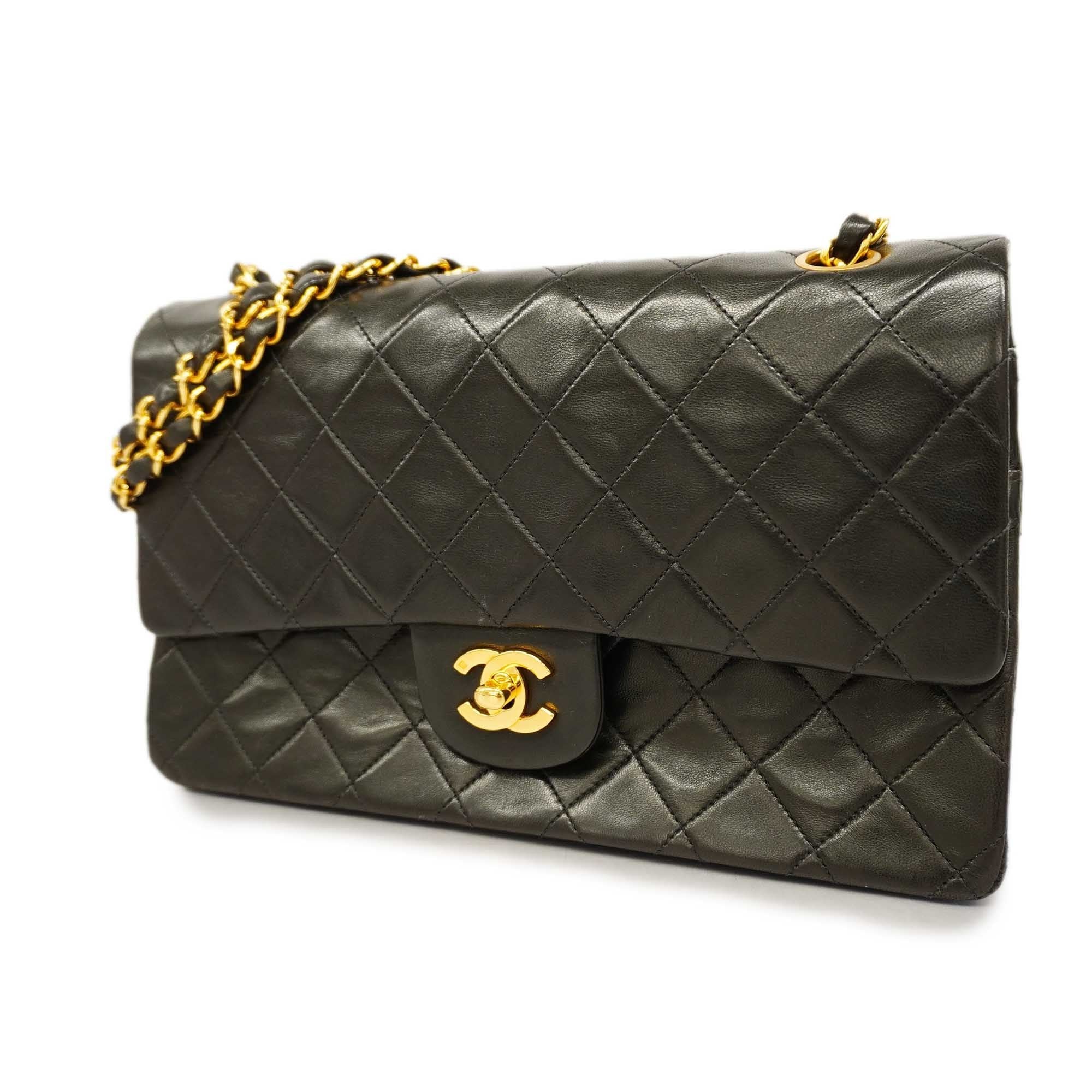 CHANEL Matelasse W Flap W Chain Women's Leather Shoulder Bag Black