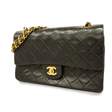 CHANEL Matelasse W Flap W Chain Women's Leather Shoulder Bag Black