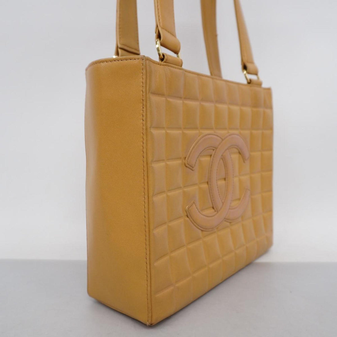 Chanel Tote Bag Chocolate Bar Lambskin Beige Women's