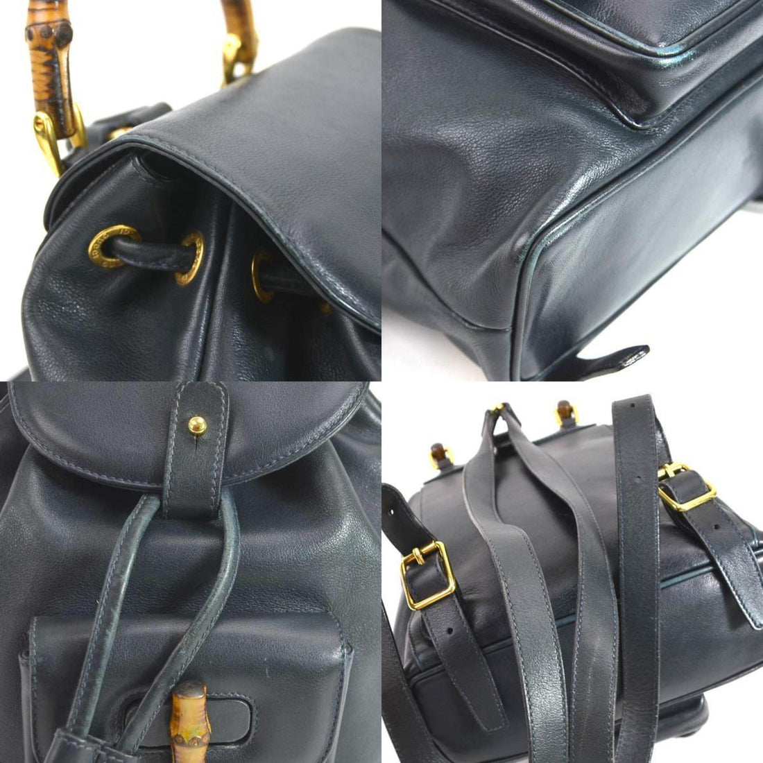 GUCCI rucksack bamboo leather navy gold ladies e55760j