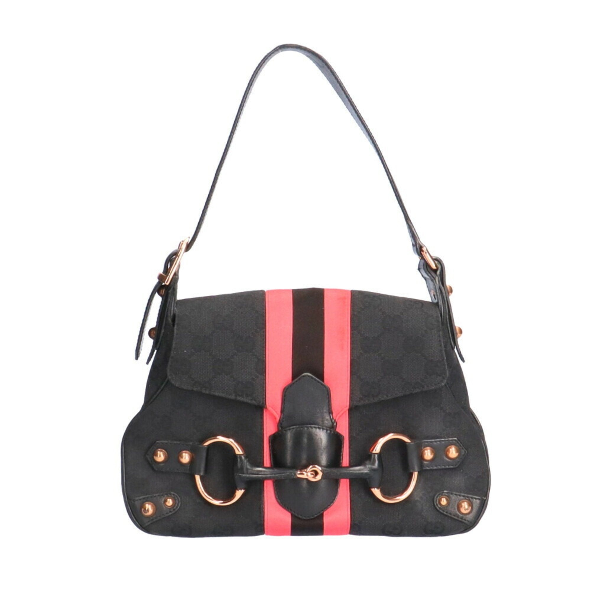 Gucci GG Horsebit Webbing Shoulder Bag Ladies