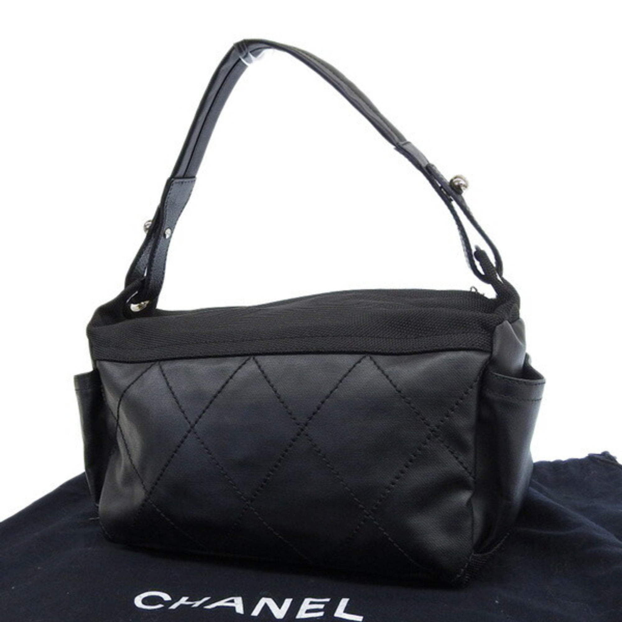 Chanel Coated Canvas Leather Paris Biarritz Coco Mark One Shoulder Bag A34205 Black Ladies