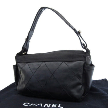 Chanel Coated Canvas Leather Paris Biarritz Coco Mark One Shoulder Bag A34205 Black Ladies