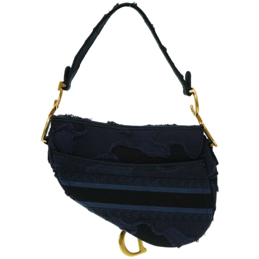 CHRISTIAN DIOR Dior Saddle Camouflage Shoulder Bag Canvas Navy