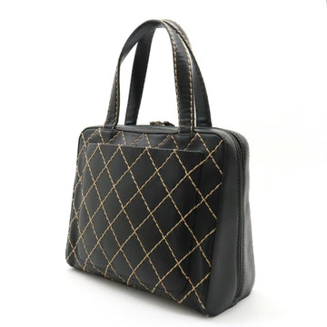 Chanel Wild Stitch Coco Mark Tote Bag HandBag Leather Black A14693