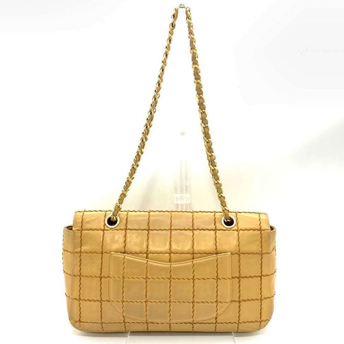 CHANEL Wild Stitch Chocolate Bar Chain Shoulder Lambskin Bag Beige