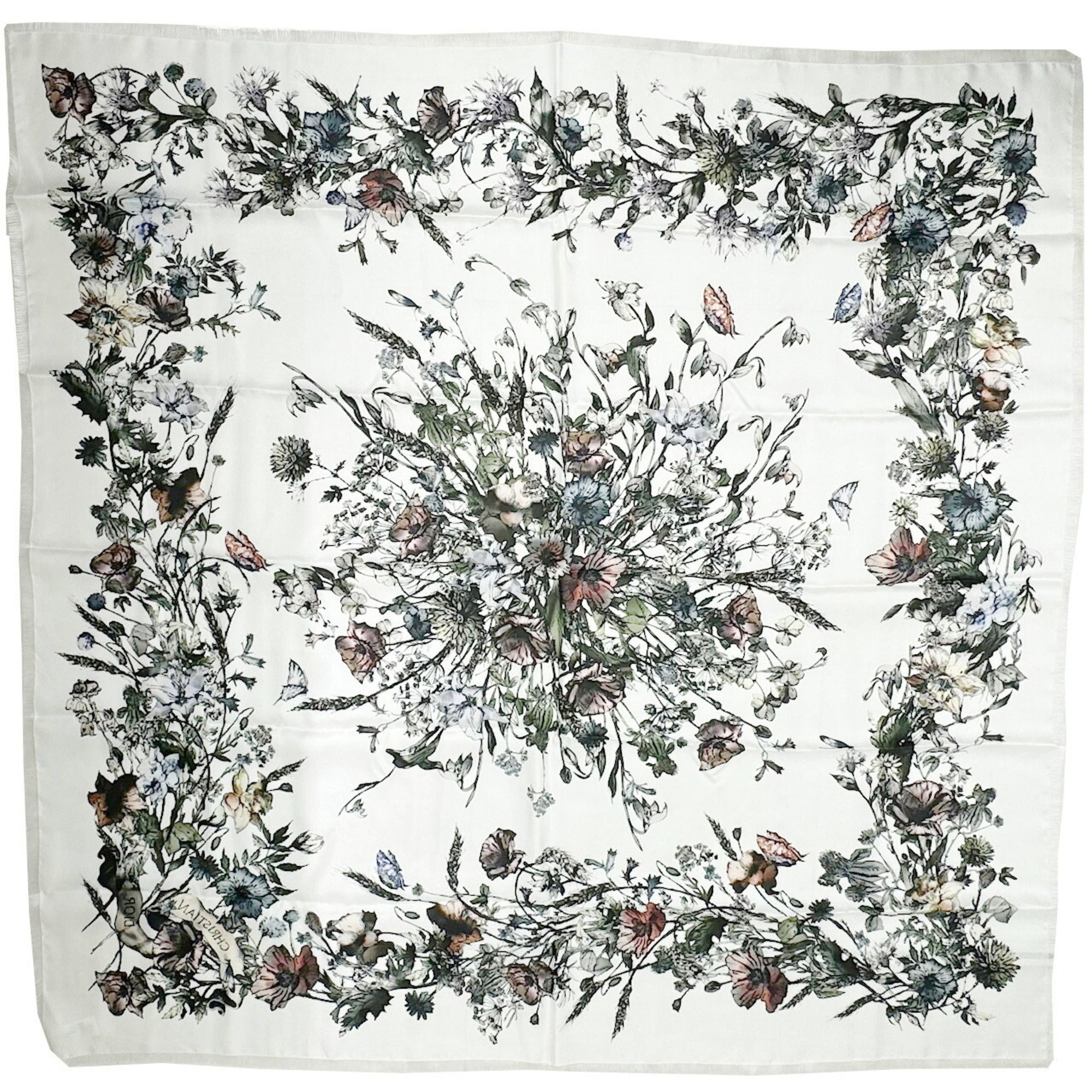 CHRISTIAN DIOR Flower Large Scarf 140cm White Silk 100% Women's