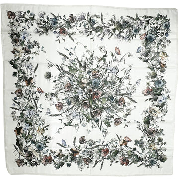 CHRISTIAN DIOR Flower Large Scarf 140cm White Silk 100% Women's