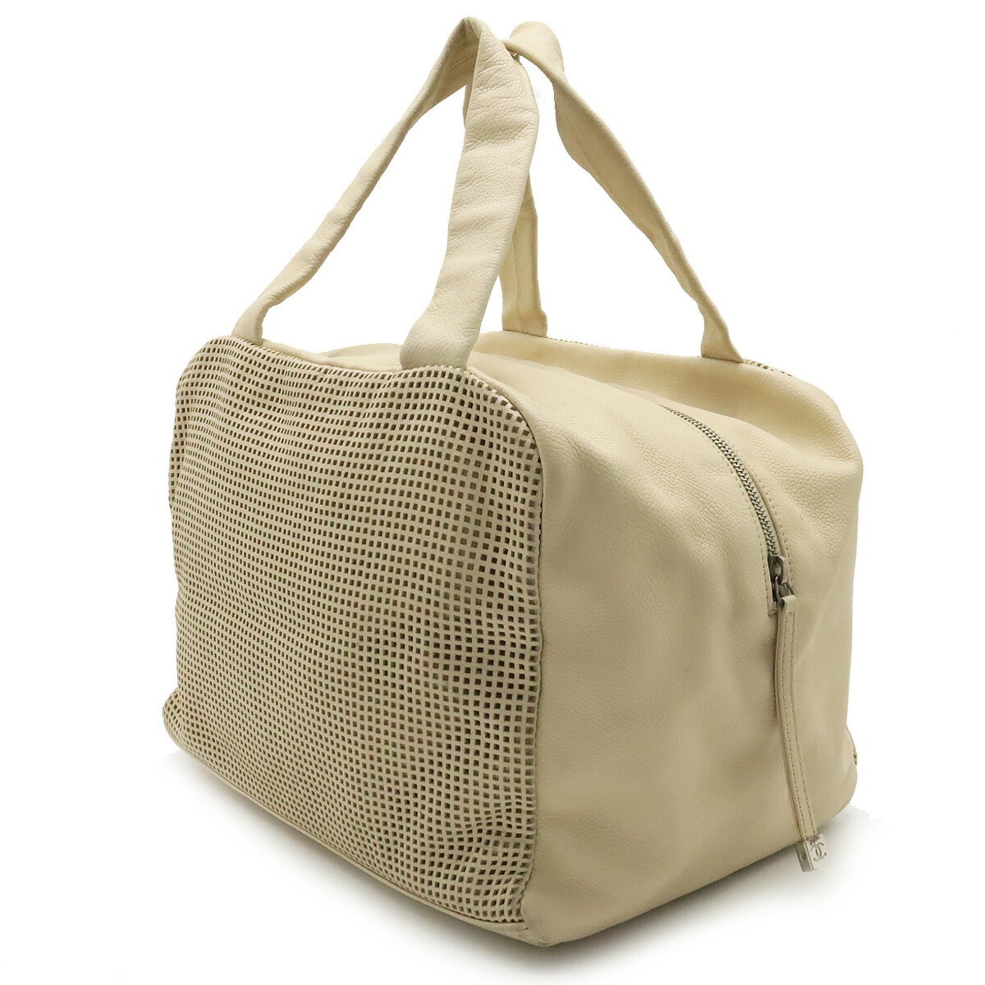 Chanel Cocomark HandBag Boston Punching Mesh Leather Beige