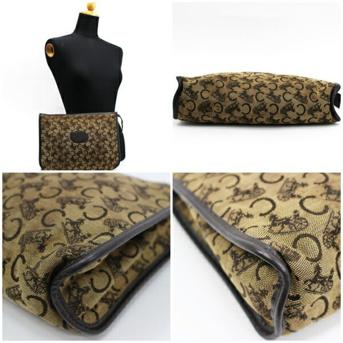 Celine Macadam C Monkey Clutch Bag Second Canvas x Leather Beige Dark Brown Celine Men's