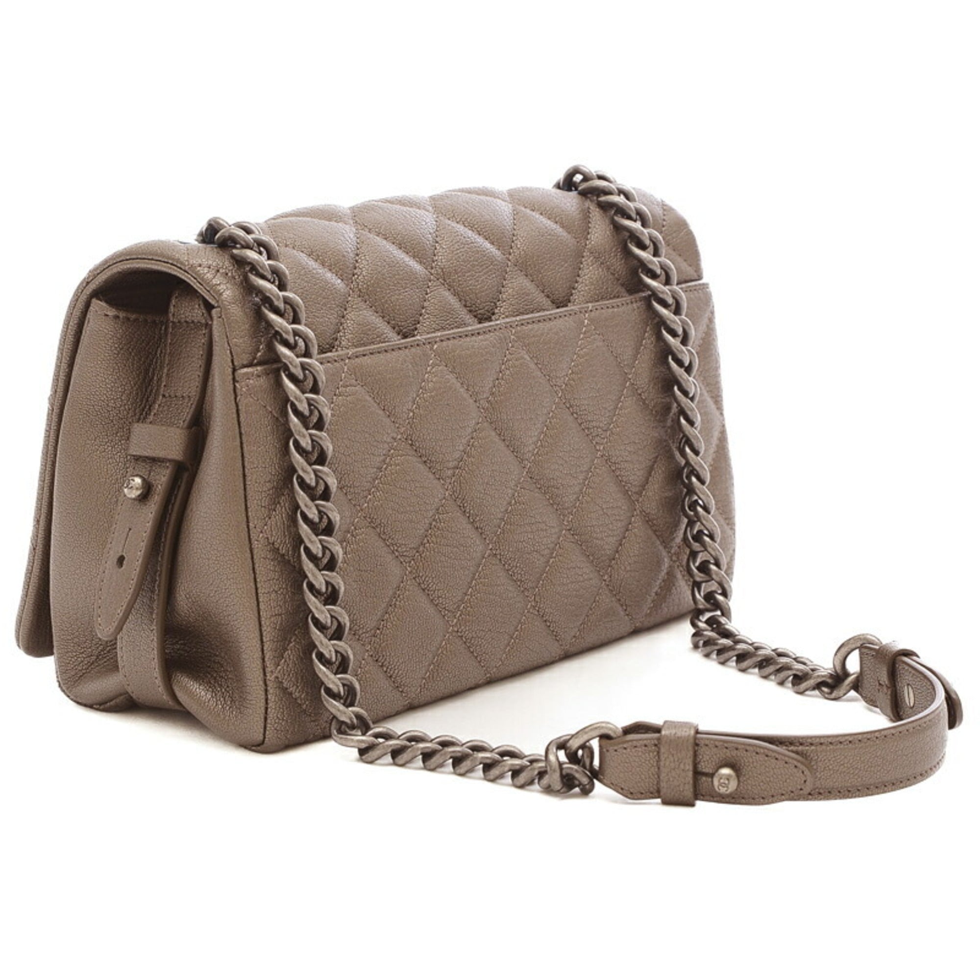 Chanel matelasse chain shoulder Bag leather gray gunmetal fittings A93017