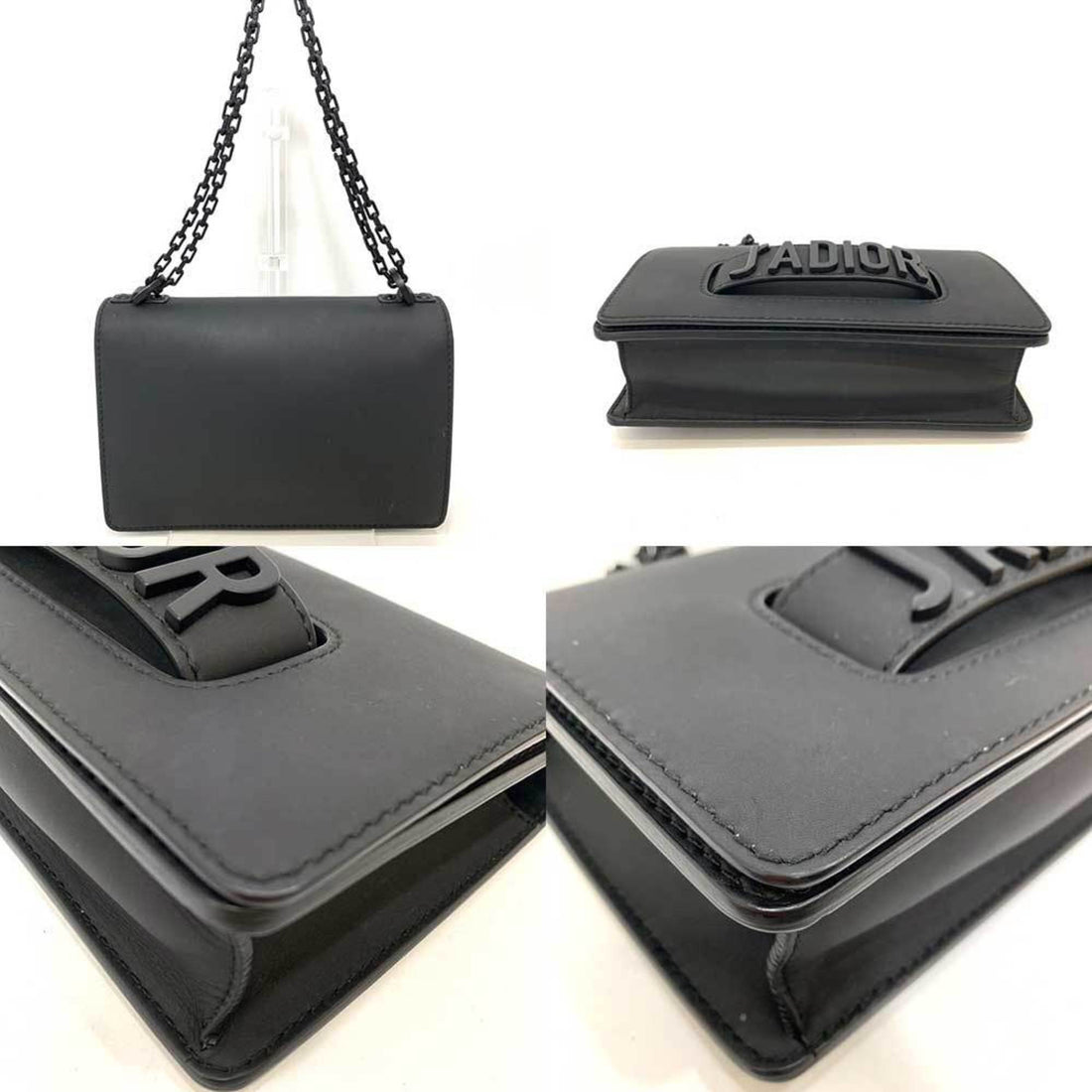 CHRISTIAN DIOR Bag JA DIOR Chain Shoulder Dark Gray Black Women's Leather ChristianDior