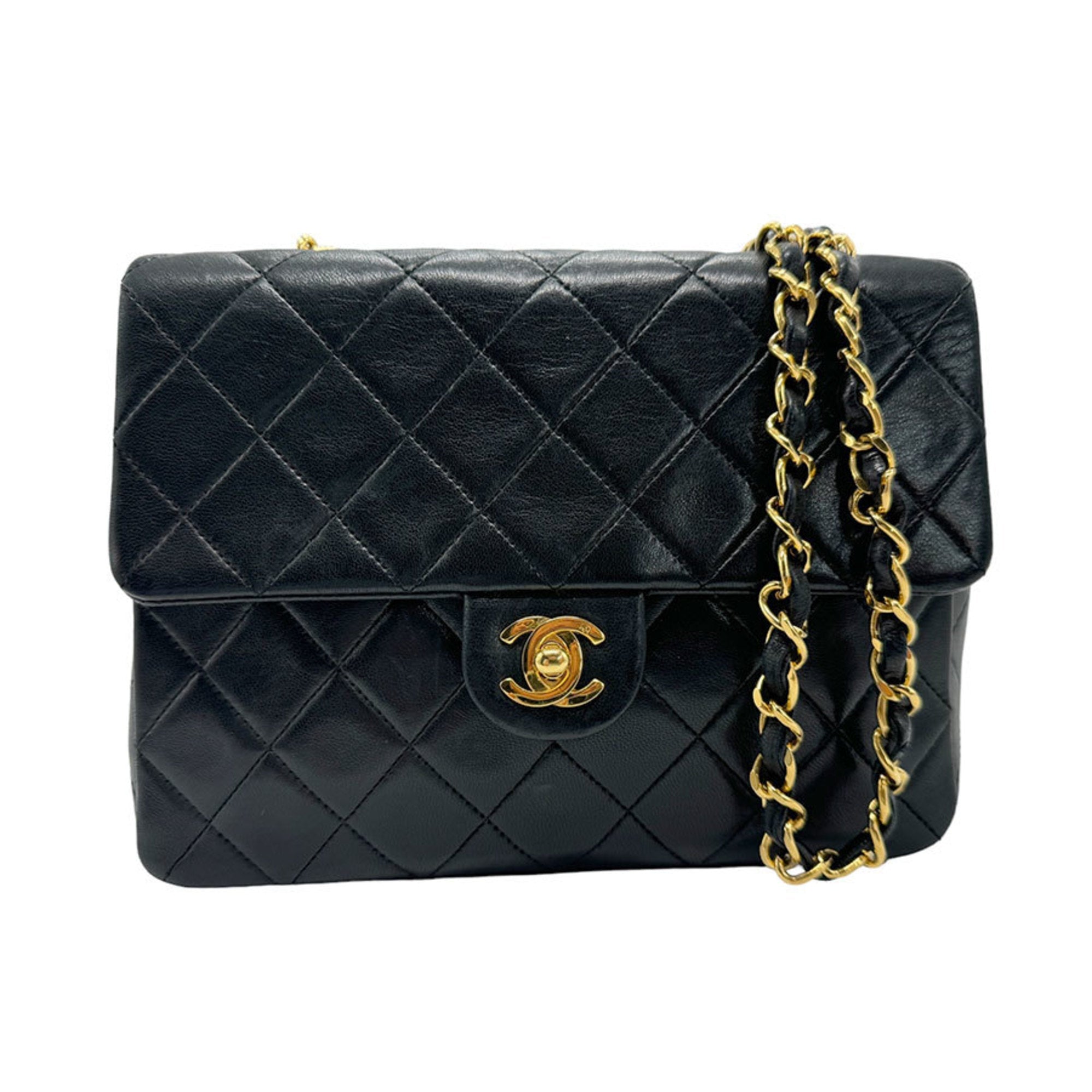 CHANEL Shoulder Bag Lambskin Black Gold Women's z1848