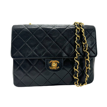 CHANEL Shoulder Bag Lambskin Black Gold Women's z1848
