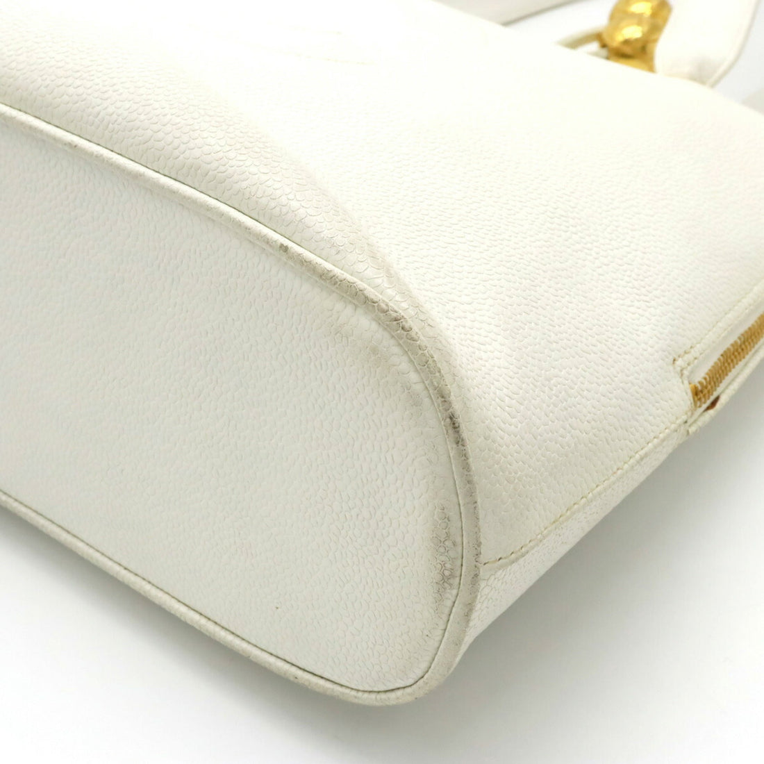 Chanel Coco Ball Mark Tote Bag Shoulder Caviar Skin Leather White