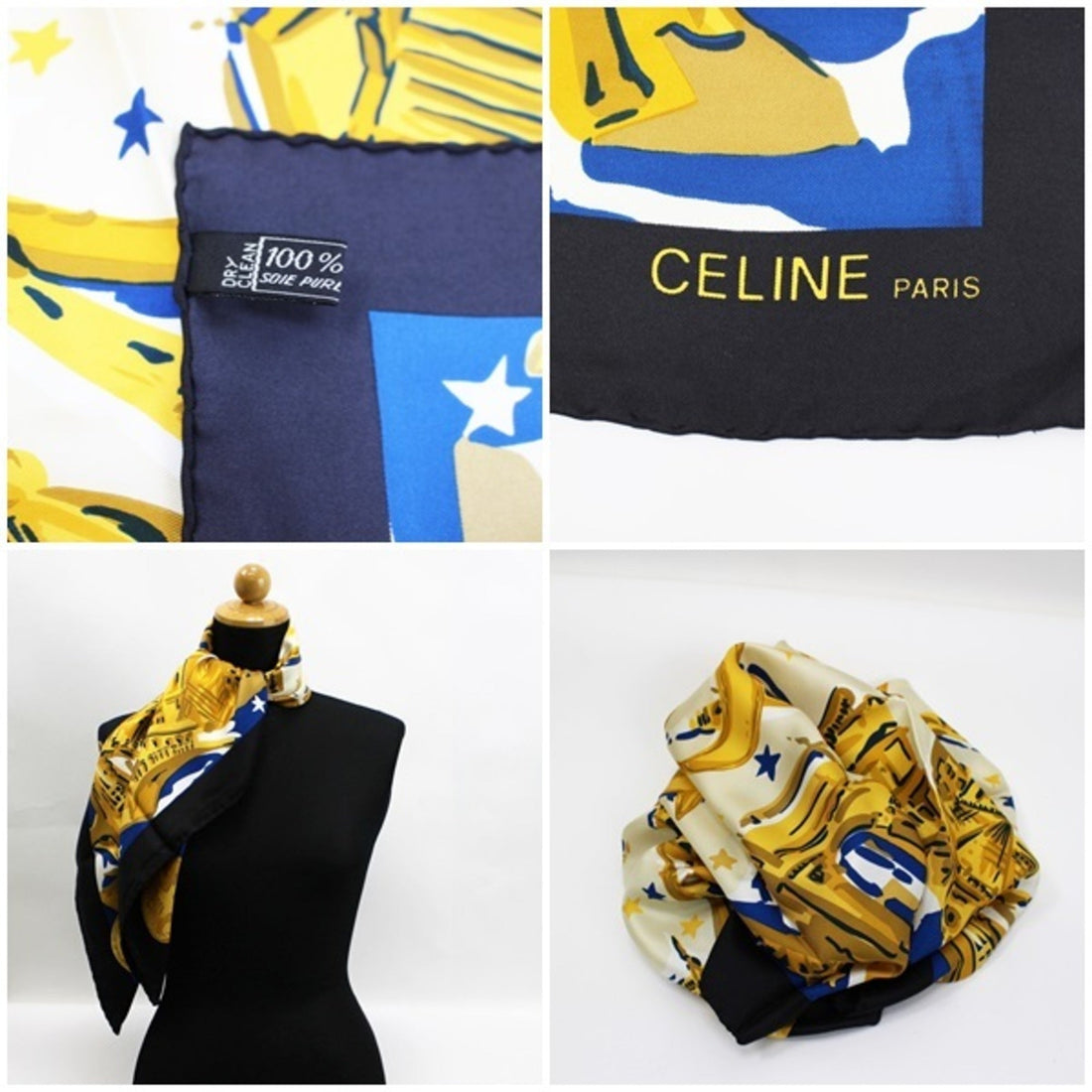Celine Silk Scarf Muffler Black x Multicolor  Ladies