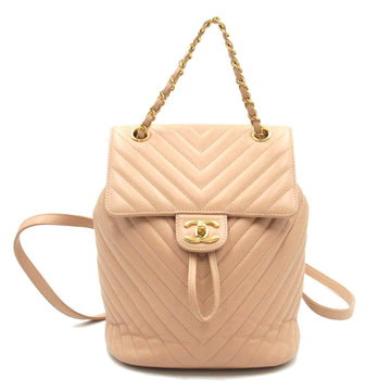 CHANEL V-stitch Rucksack Beige leather
